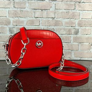 MICHAEL KORS JET SET GLAM LEATHER SMALL OVAL CROSSBODY SHOULDER BAG PURSE $448